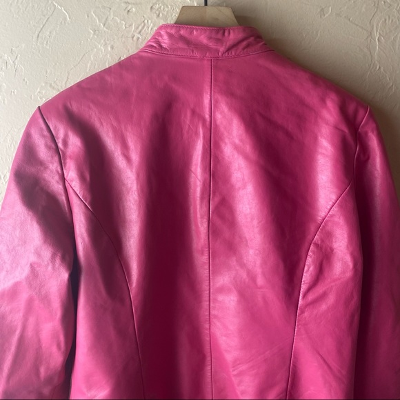 Wilson’s Leather Bubblegum Pink Jacket Zip Closure Ruched Front Womens Large Y2K - Picture 9 of 10